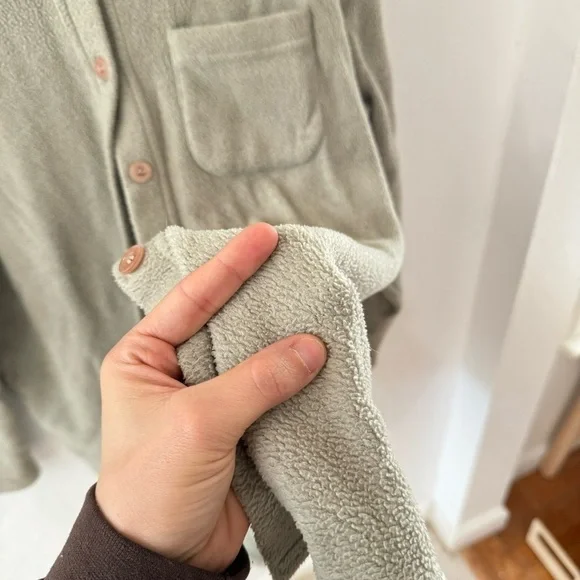 Vintage Hot Cotton By Marc Ware Sage Green Teddy Sherpa Button Down Shacket M - Picture 8 of 15